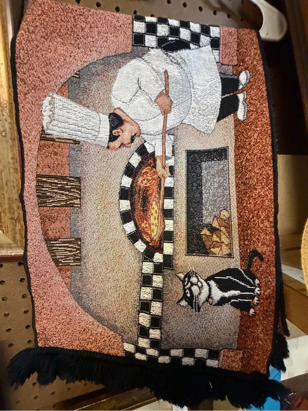 Chef and Cat Tapestry Wall Hanging in Brown and Black